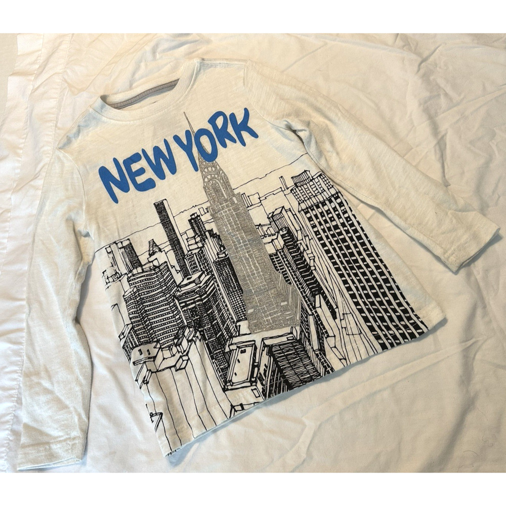 Wonder Nation New York Skyline White/Black/Blue XS (4-5)Tshirt Long Sleeve